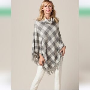 PONCHO Gray & White Plaid Poncho XS/S EXCELLENT CONDITION